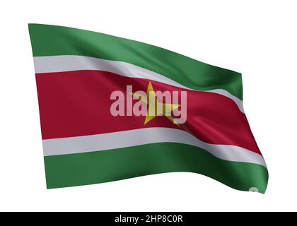 3D drapeau d'illustration du Suriname. Drapeau surinamais haute résolution isolé sur fond blanc. 3d rendu Banque D'Images