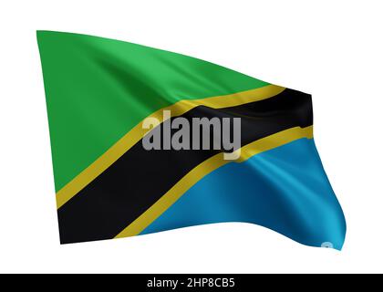 3D drapeau d'illustration de la Tanzanie. Drapeau tanzanien haute résolution isolé sur fond blanc. 3d rendu Banque D'Images