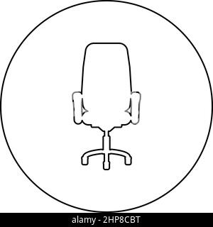 Fauteuil de bureau icône fauteuil inclinable en cercle rond noir couleur vecteur illustration image contour ligne fine style Illustration de Vecteur