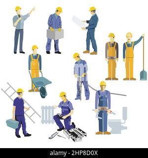 Artisan et ouvrier de construction, isolé sur blanc, illustrateur Illustration de Vecteur