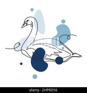 Vecteur abstrait continu une seule ligne simple icône de dessin de cygne dans une esquisse de silhouette. Idéal pour les cartes de vœux Illustration de Vecteur