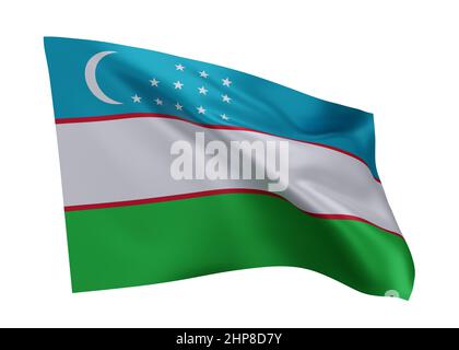 3D drapeau d'illustration de l'Ouzbékistan. Drapeau ouzbek haute résolution isolé sur fond blanc. 3d rendu Banque D'Images