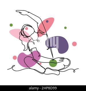 Vecteur résumé continu une seule ligne simple dessin icône de la femme exerçant à la maison yoga sport concept dans silhouette esquisse. Idéal pour les cartes de vœux Illustration de Vecteur