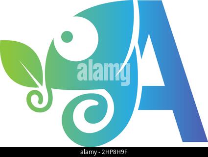 Lettre Une icône avec le modèle de conception du logo caméléon Illustration de Vecteur