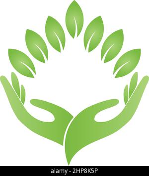 Mains, feuilles, plante, bien-être, naturopathe, jardinier, logo Illustration de Vecteur