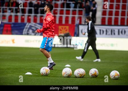 Pampelune, Espagne. 19th févr. 2022. Football. Luis Suarez (Atlético de Madrid) pendant l'échauffement avant la Liga Santander match entre CA Osasuna y Club Atletico de Madrid à l'Estadio El Sadar à Pampelune, Espagne. Crédit: Iñigo Alzugaray/Alamy Live News Banque D'Images