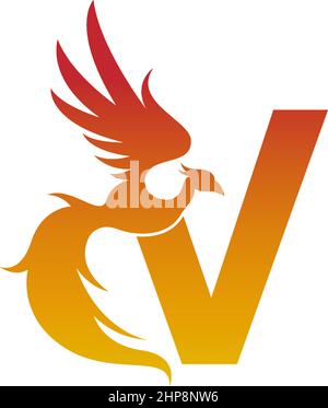 Icône lettre V avec modèle de logo phoenix Illustration de Vecteur
