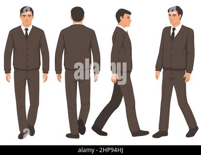 illustration vectorielle, homme d'affaires marchant en costume, homme de mode isolé Illustration de Vecteur