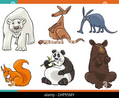 jeu de personnages animaux sauvages de dessin animé drôle Illustration de Vecteur