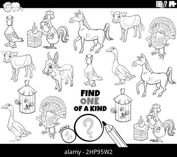 un jeu d'un genre avec page amusante de livre de coloriage d'animaux de ferme Illustration de Vecteur