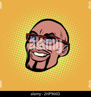 Tête de portrait afro-américain.Homme d'affaires avec des lunettes, sourire bonheur Illustration de Vecteur