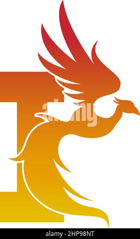 Icône lettre I avec modèle de conception de logo phoenix Illustration de Vecteur