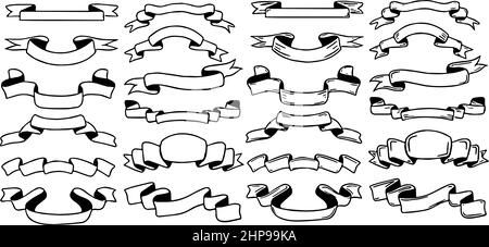 Bannières décoratives dessinées à la main avec et sans texture en noir sur fond blanc Illustration de Vecteur