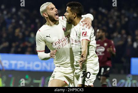 19th février 2022 ; Arechi Stadium, Salerno, Italie ; Serie A football, Salernitana versus AC Milan; Messias junior de Milan fête après avoir obtenu 0 - 1 points en 5th minutes Banque D'Images