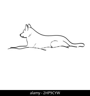 vue latérale chien allongé sur le lit illustration vecteur dessiné à la main isolé sur fond blanc ligne art. Illustration de Vecteur