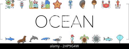 Ocean Underwater Life Collection Icons Set Vector . Illustration de Vecteur