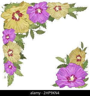 Couronne d'angle de fleurs d'hibiscus tropicales. Guirlande de fleurs. Illustration de Vecteur