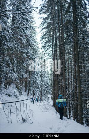Un groupe de personnes ski de fond dans la neige Banque D'Images