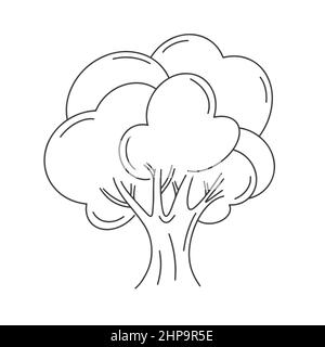 Illustration vectorielle isolée de style arbre simple. Arbre avec couronne luxuriante esquisse dessinée à la main. Dessin de contour d'objet d'environnement Illustration de Vecteur