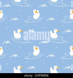 Motif sans couture texture reproductible été Printemps mignon Duck Swan Pond Illustration de Vecteur