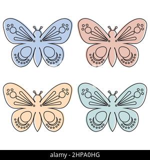 Papillons multicolores isolés sur fond blanc, illustration vectorielle. Illustration de Vecteur