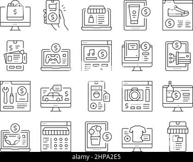 Achat en ligne App Collection icônes Set Vector . Illustration de Vecteur