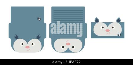 Mignon joli opossum lettre écriture papeterie papier laser coupe de carte modèle. Motif animal pour cartes de vœux, d'invitation, de remerciement. Brut vectoriel Illustration de Vecteur
