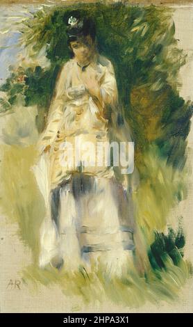 Titre: Femme debout par un arbre Créateur: Pierre Auguste Renoir Date: 1866 Dimensions: 25,2 x 15,9 cm Moyen: Huile sur toile lieu: Galerie nationale d'art Banque D'Images