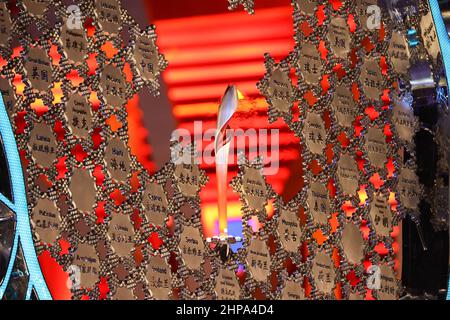 La flamme olympique, 18 FÉVRIER 2022 : les Jeux Olympiques d'hiver de 2022 à Beijing à la place de la Médaille Zhangjiakou à Zhangjiakou, Hebei, Chine. Credit: YUTAKA/AFLO SPORT/Alay Live News Banque D'Images