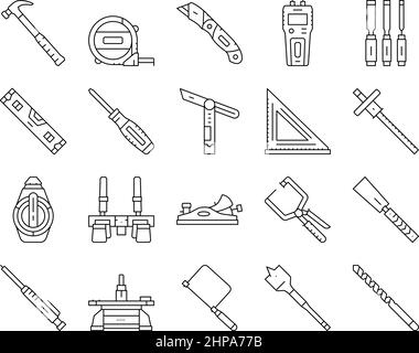 Vecteur de jeu d'icônes d'outil et d'accessoire de menuisier . Illustration de Vecteur