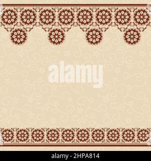 fond beige vectoriel sans couture avec bordure fleurie marron foncé Illustration de Vecteur