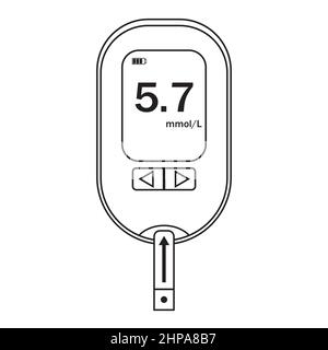 Appareil de mesure de la glycémie illustration d'un vecteur isolé à contour noir. Illustration de Vecteur