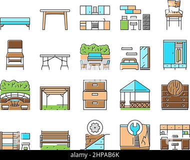 Mobilier pour la maison et l'arrière-cour icônes ensemble Vector . Illustration de Vecteur