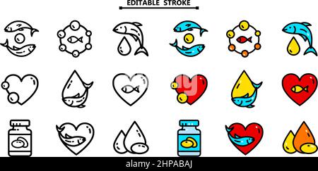 Pilule, icône de contour de capsule. Elément de conception vectoriel dans le style de ligne. Logo modèle simple. Oméga 3, A, D, K, C E complément alimentaire, multivitamine Illustration de Vecteur
