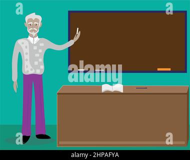 une conférence d'un professeur, professeur de sciences supérieures et secondaires. Un professeur hante ses connaissances dans la classe. Les informations et les connaissances aident o Illustration de Vecteur