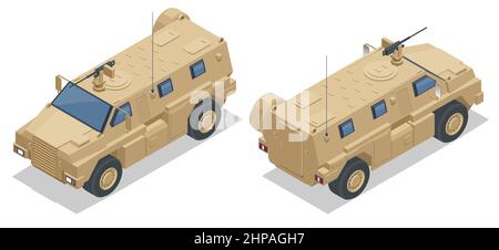 Isométriques résistantes aux mines, protégées par Ambush. Véhicules militaires tactiques légers des États-Unis produits dans le cadre du PRAP. Conçu pour résister Illustration de Vecteur