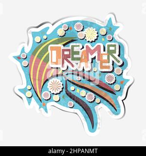 Slogan rêveur et cerf-volant rayé. Motif vintage pour vêtements ou tissu. Illustration de Vecteur