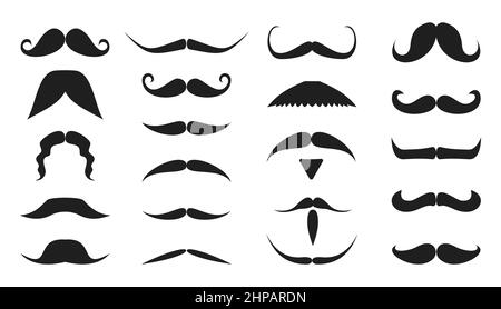 Ensemble moustache taille-culotte hommes mode noir. Moustache coiffure visage coiffure. Porte-affiche d'icône en forme de barbershop. Style rétro élégant barbe de forme différente isolée Illustration de Vecteur