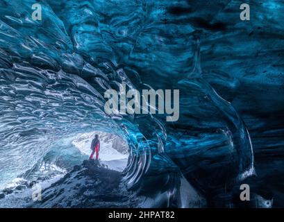 Grotte de glace, Breidamerkurjokull, glacier de Vatnajokull, dans l'est de l'Islande. Banque D'Images