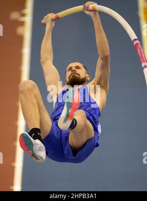 Rutger Koppelaar des pays-Bas en compétition dans la voûte polaire au Grand Prix intérieur de Muller, World Indoor Tour Gold, Utilita Arena Birmingham UK o Banque D'Images