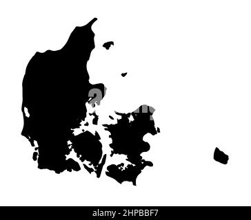 Carte silhouette noire du Danemark sur fond blanc Banque D'Images