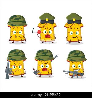 Un charmant soldat jaune vêtements enfants femme chinoise dessin animé apportez une machine à canon. Illustration vectorielle Illustration de Vecteur