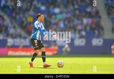 Barcelone,Espagne.20 février,2022. TDR (11) du RCD Espanyol lors du match espagnol de la Liga entre le RCD Espanyol et le Sevilla FC au stade RCDE. Banque D'Images