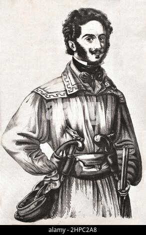 Giacomo Antonini 1792-1854 ( unification et création du Royaume d'Italie.) Carrière militaire en 1811. officier dans l'armée de Napoléon I il a été d'abord en Dalmatie puis en Russie . Ici, il a été fait prisonnier, s'est enfui en Sibérie et est retourné à sa patrie, il a été décoré avec la Légion d'honneur et de promotion au lieutenant-colonel . Plus tard dans sa carrière militaire, il était à la tête d'une expédition en Savoie, puis pendant la bataille de Monte Berico il a perdu son bras droit. Banque D'Images