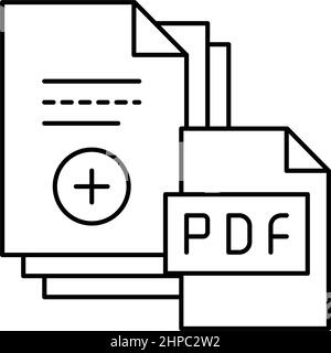 numérisation de la documentation ajout dans une illustration vectorielle d'icône de ligne de fichier pdf Illustration de Vecteur