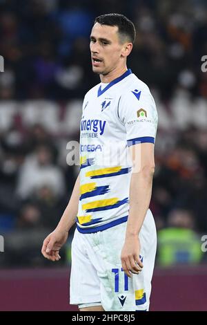 Kevin Lasagna de Vérone pendant le football série A match, Stadio Olimpico, AS Roma / Vérone, 19th février 2022 Photographer01 Banque D'Images