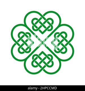 Nœud celtique en forme de shamrock. Cœur irlandais vert. Breloques de trèfle à quatre feuilles. Symbole Celtic Endless Love. Élément design Saint Patrick's Day. Illustration de Vecteur