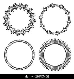Ensemble de bordures à motifs vectorielles arrondies. Cadres décoratifs vintage. Décoration circulaire avec place pour le texte. Cadres, bordures. Modèle d'invitations Illustration de Vecteur