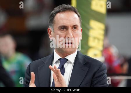 PalaBarton, Pérouse, Italie, 20 février 2022, Cuttini jacopo (allenatore Fione padova) pendant Sir Safety Conad Perugia vs Kione Padova - Volleyball Italien Serie A Men SuperLeague Championship Championship Banque D'Images