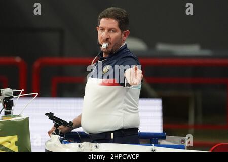 PalaBarton, Pérouse, Italie, 20 février 2022, cappello gianluca (arbitre) pendant Sir Safety Conad Perugia vs Kione Padova - Volleyball Italien Serie A Men SuperLeague Championship Championship Banque D'Images